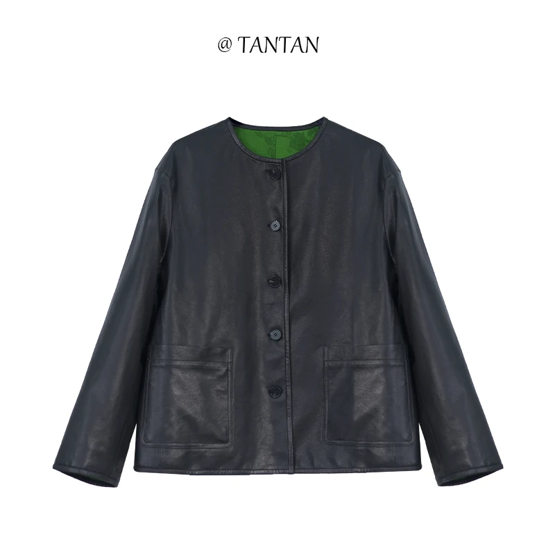 TANTNA进口羊皮气质时尚短款黑色双面穿皮衣739