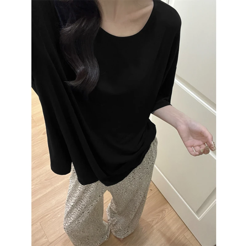 韩国睡衣女夏季ins风新款黑色休闲短袖长裤可外穿薄款家居服套装