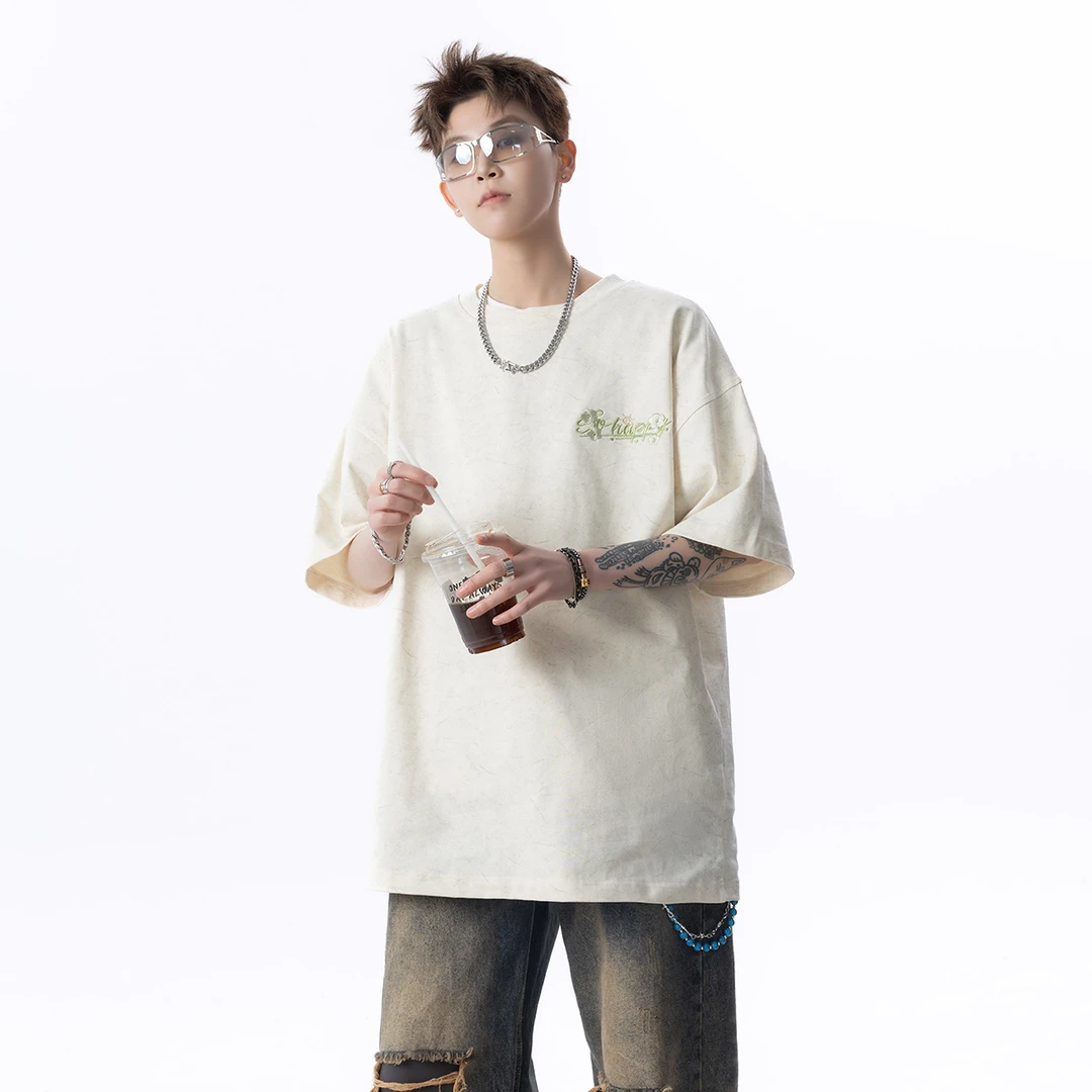 凉感冰丝t恤男式短袖夏季薄款潮牌夏天刺绣青少年半袖体恤衫tee
