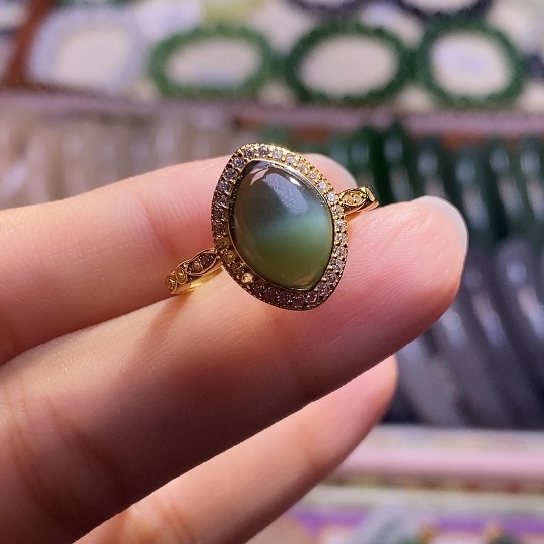 颈饰未镶嵌和田玉福利款碧玉猫眼银戒指