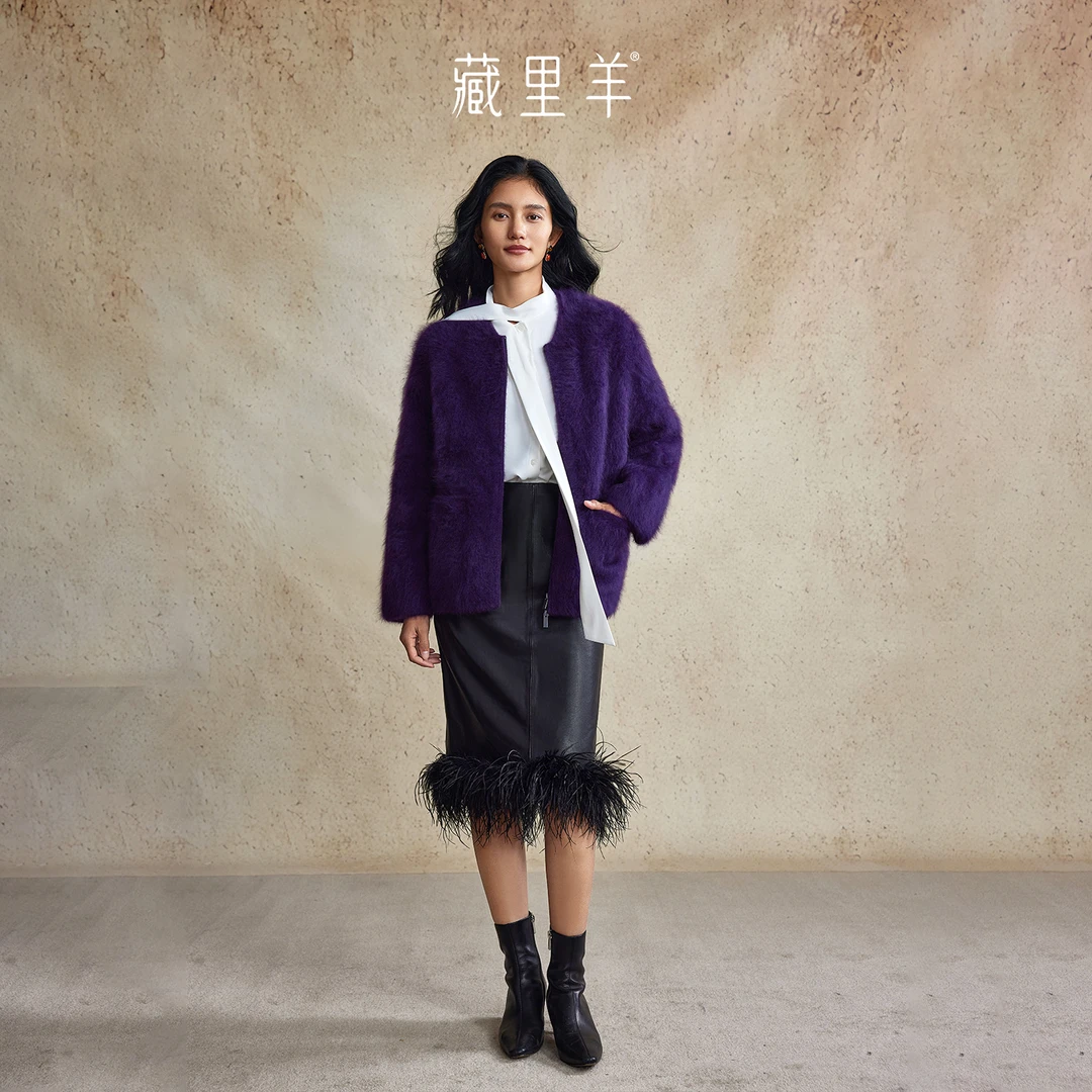 藏里羊【北美小动物毛毛】“赛貂蝉Pro”立挺大衣织法重磅外套M1567
