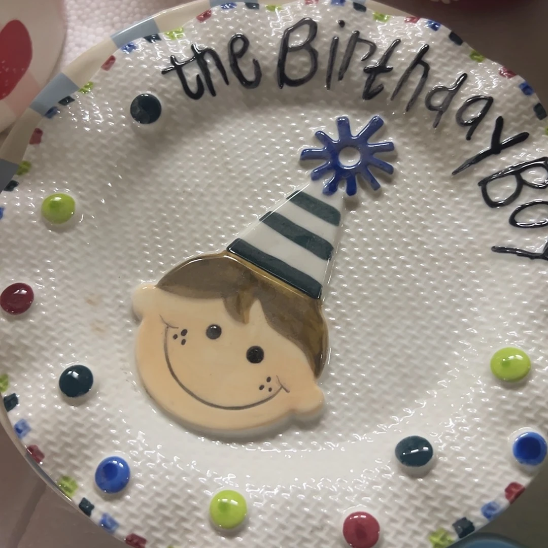 搪瓷微瑕男孩生日盘一个