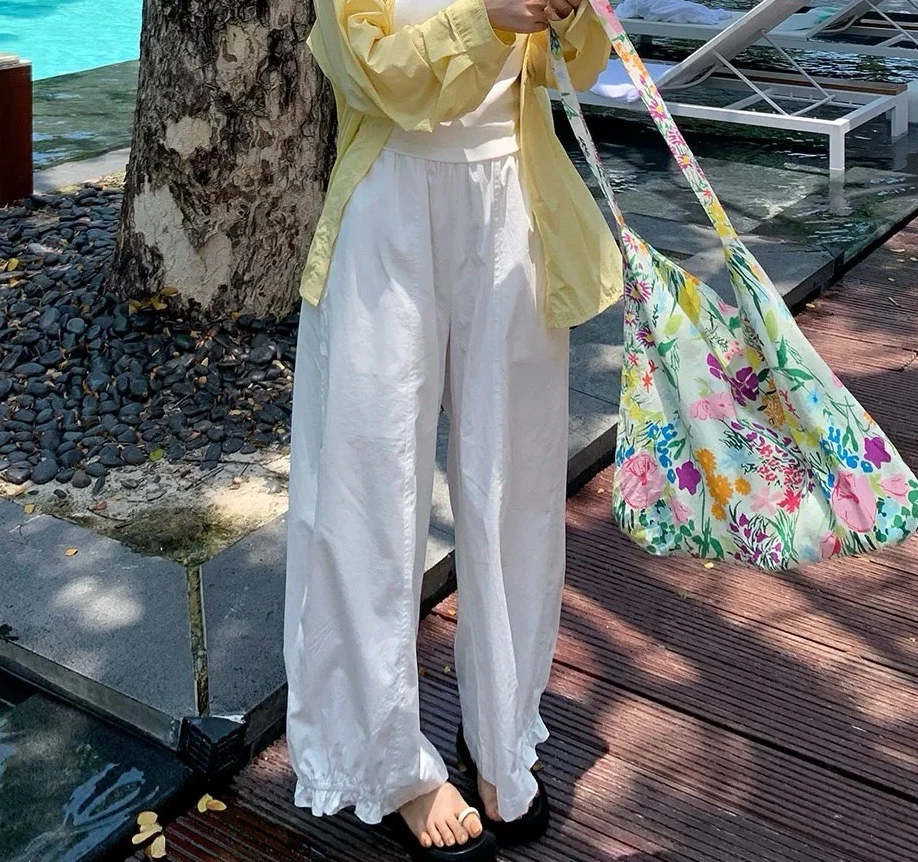 （姜糖裤） 夏上新!买手严选！甜美九分花边阔腿舒适夏款休闲裤 3164