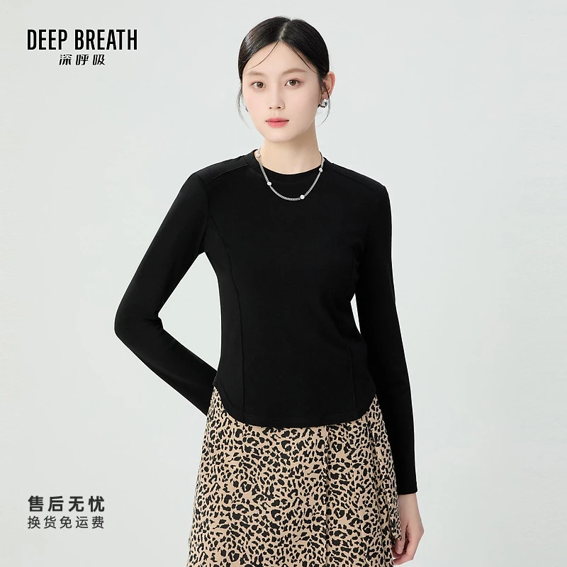 DEEP BREATH深呼吸女装新款造型下摆垫肩长袖休闲T恤女A301683