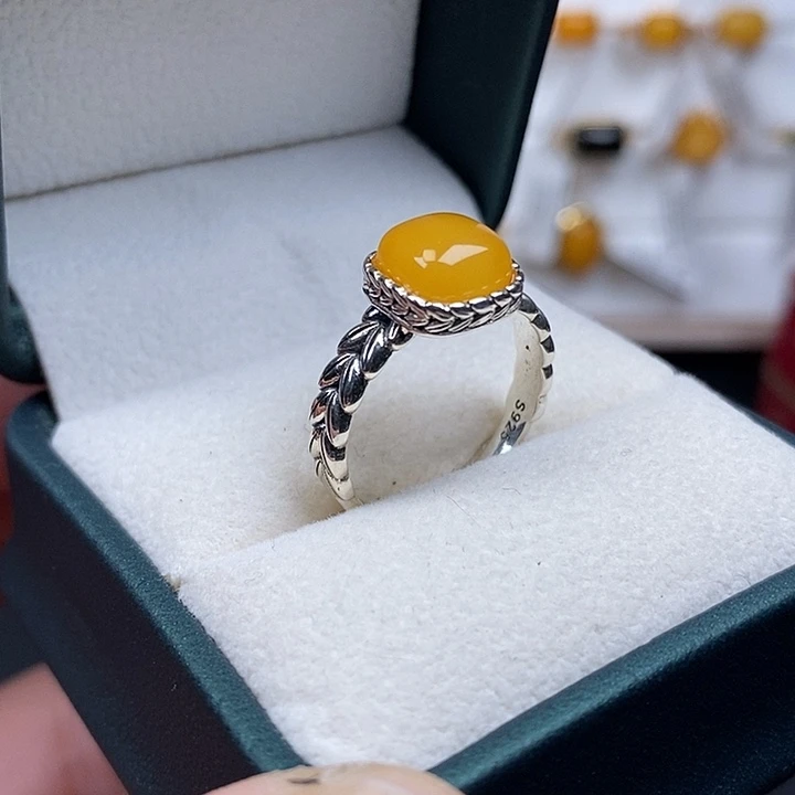 蜜蜡银S925镶嵌戒指