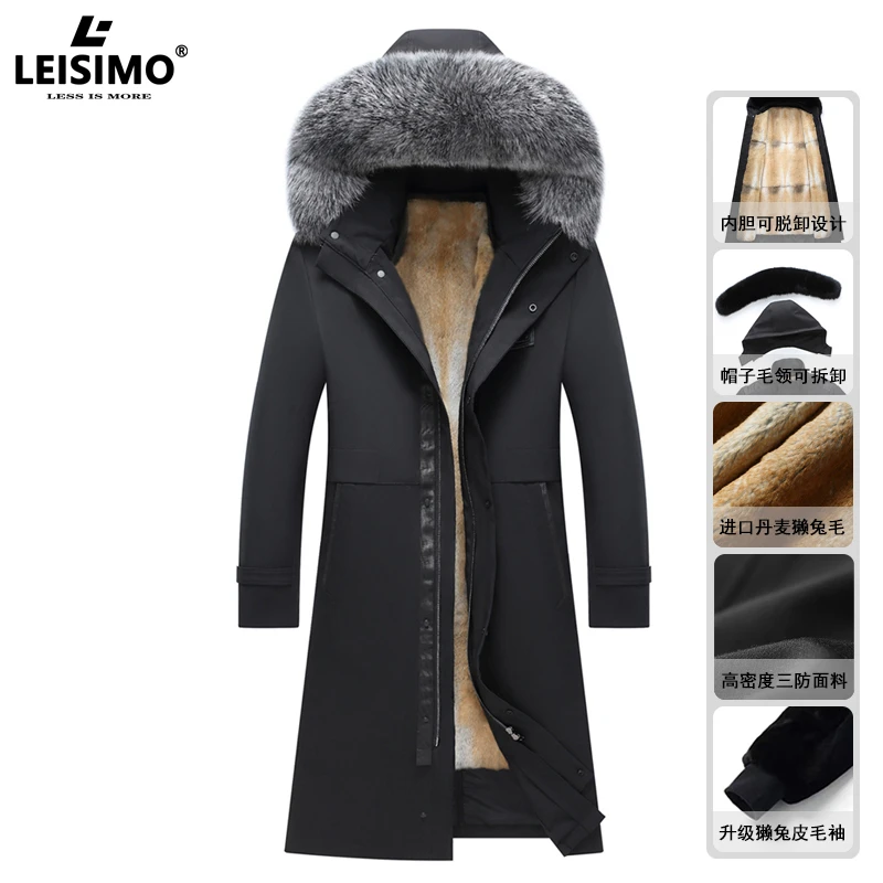 海宁新款过膝男士皮草派克服貂獭兔皮毛内胆长款皮毛一体外套冬季