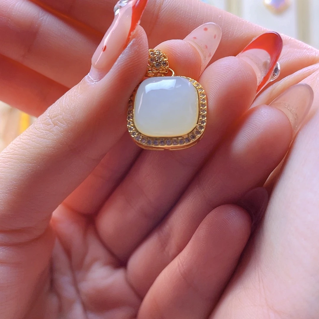 和田玉吊坠(赠链)银S925镀金镶嵌宗*