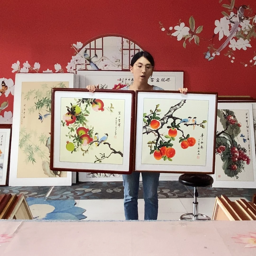 国画手写手绘带框包邮国画作品62✖️62