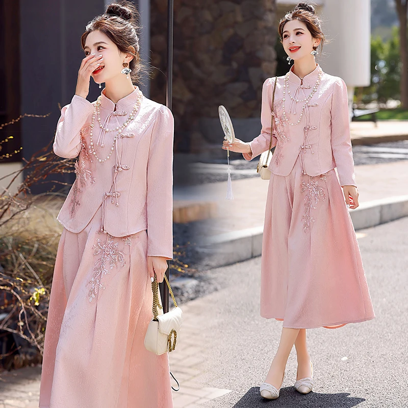 中国风新中式千金风时尚两件套女2025新款显瘦气质复古春秋半身裙