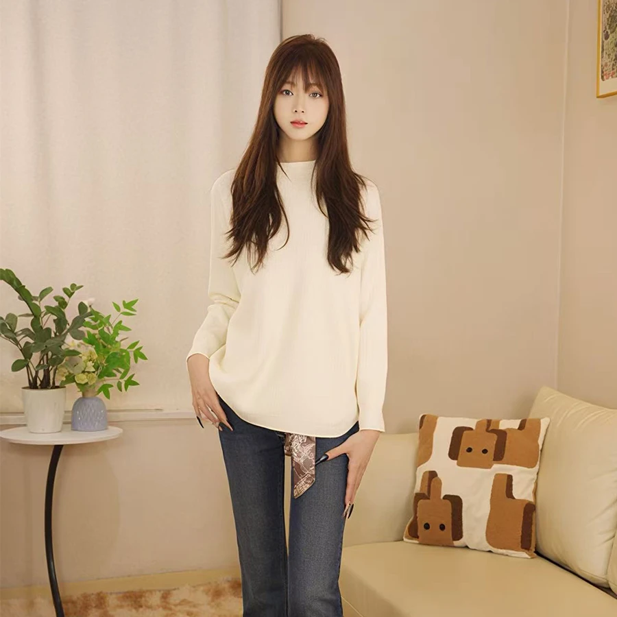 半高领加厚毛衣女士秋冬新款宽松开叉红色系穿搭打底衫冬季