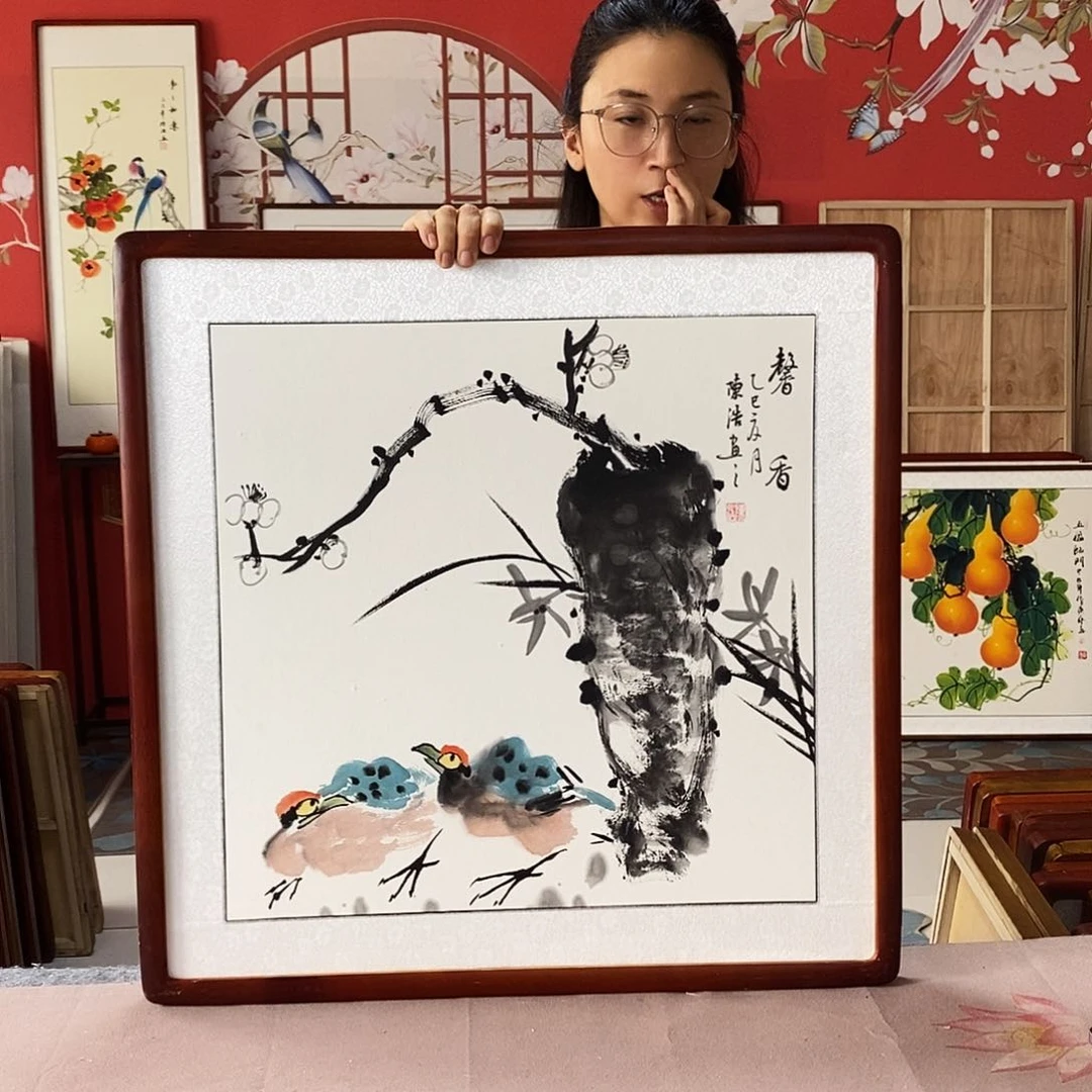 国画手写手绘带框包邮62✖️62国画作品