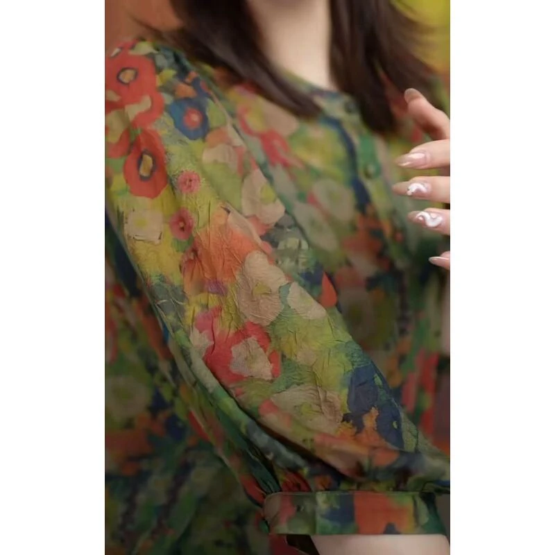2.22-1 红黄绿花高貴洋气透气舒适感上衣女装[2]