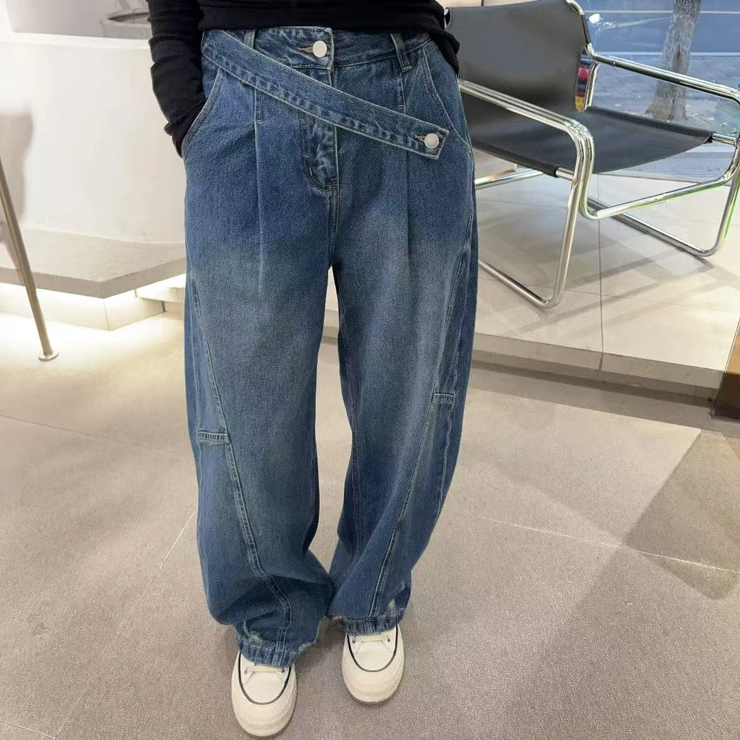 春苗女装  欧斜杠个性款牛仔裤      休闲百搭潮流