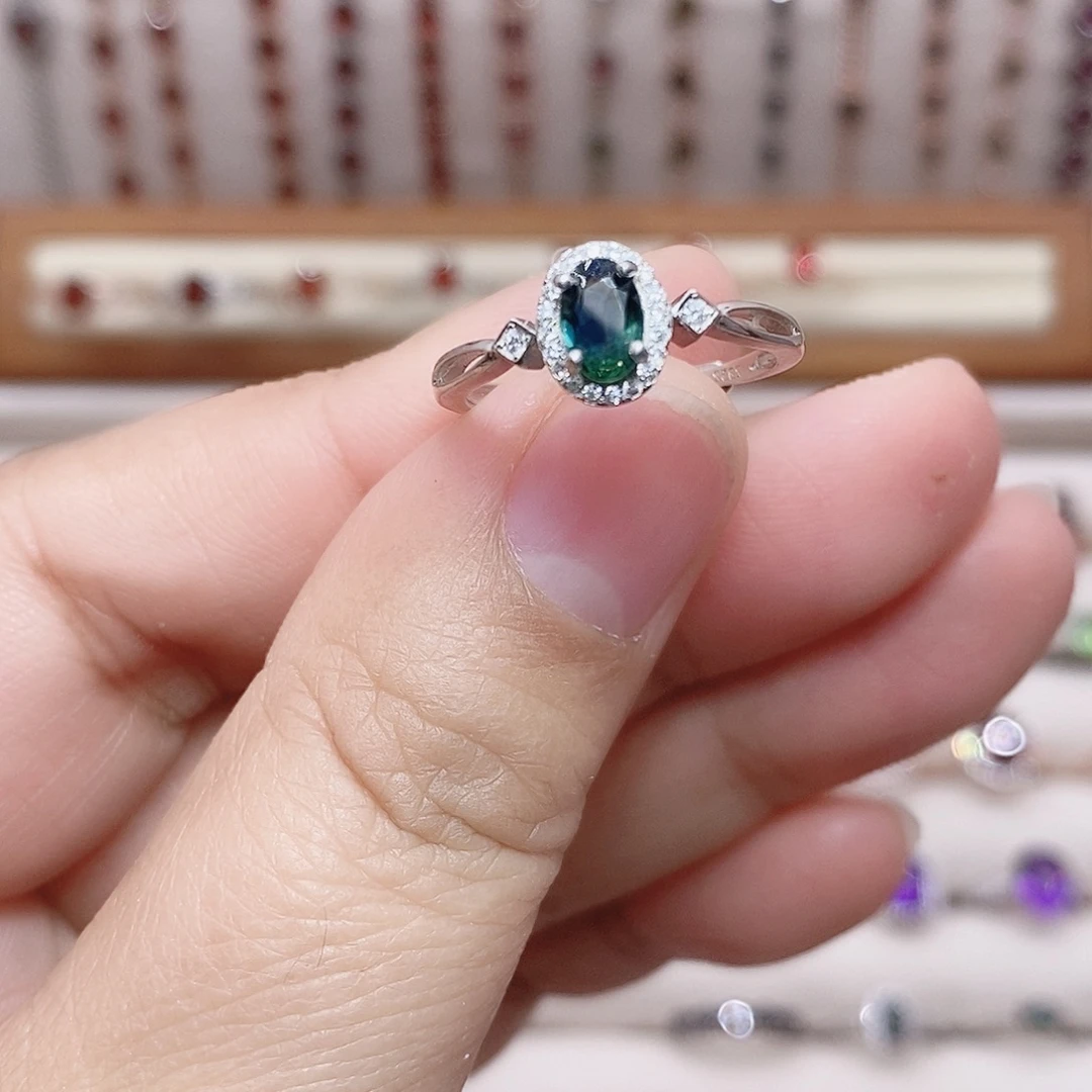 戒指银S925镶嵌蓝宝石戒指