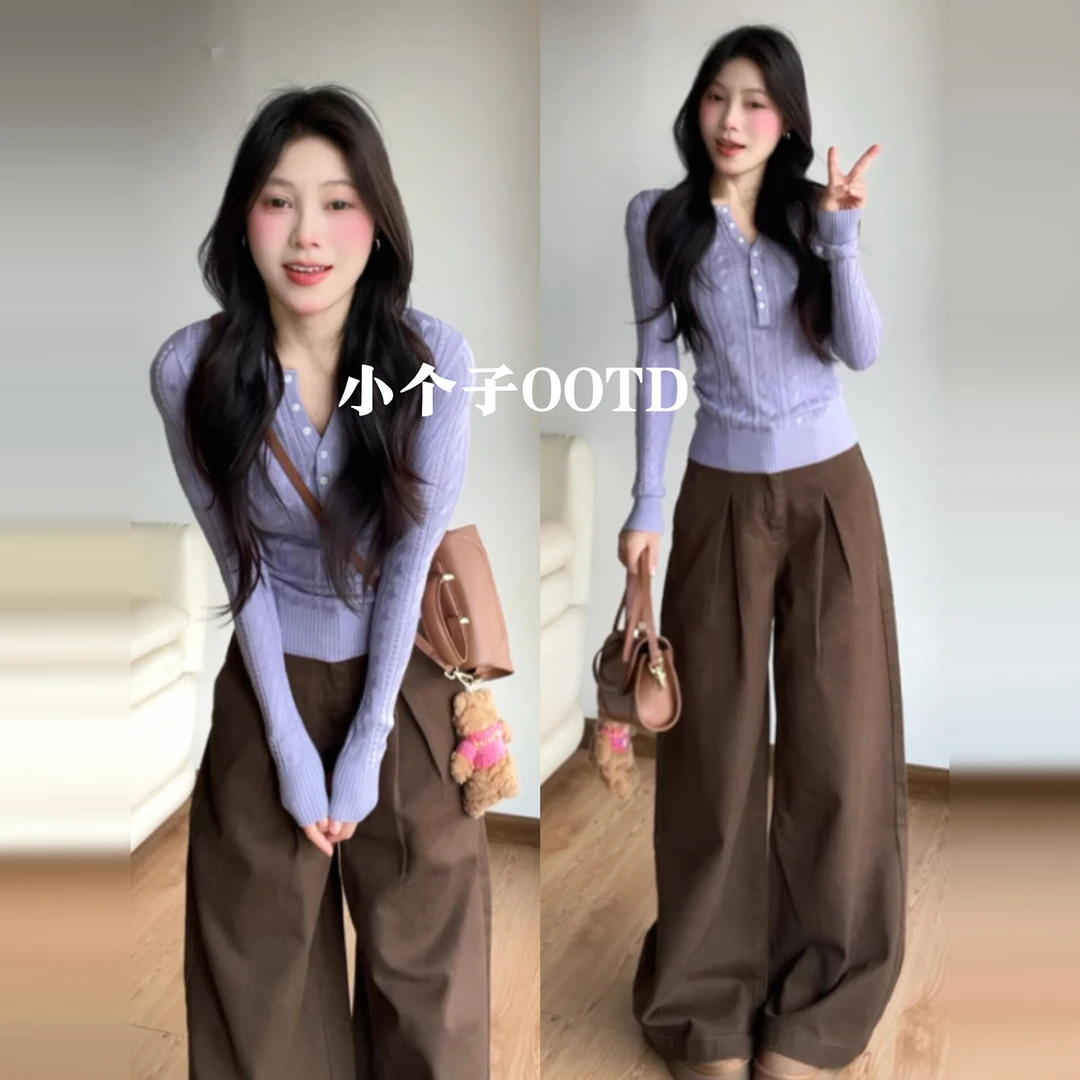 紫色v领针织毛衣女秋冬季2025新款绝美高级感修身内搭打底衫上衣