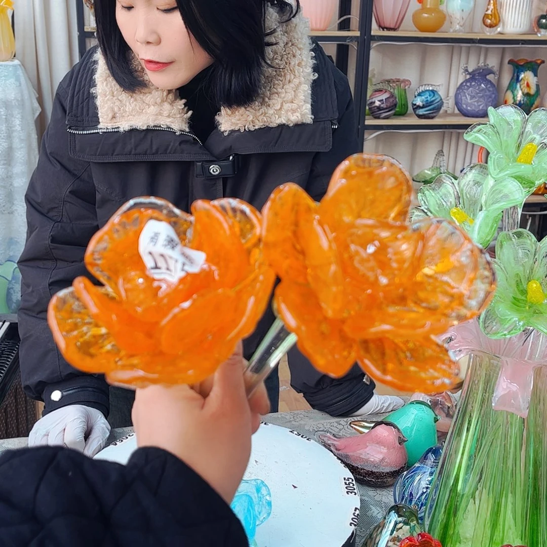 牡丹瑕2朵福利家悦琉璃工艺品