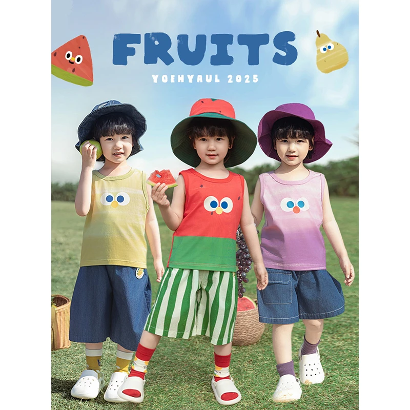 YOEHYAUL/幼悠夏伍波【水果呼吸衣】渐变数码印罗纹包边背心N5827