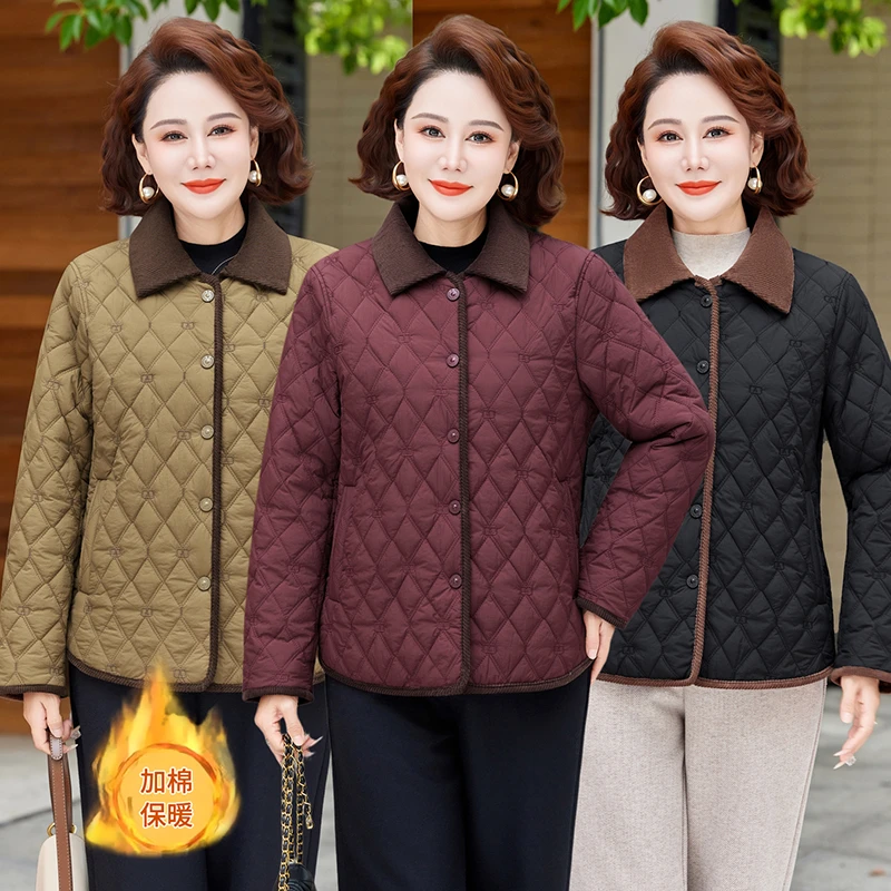 新款中年妈妈冬季洋气羽绒棉衣加厚棉服中老年女秋冬时尚保暖棉袄