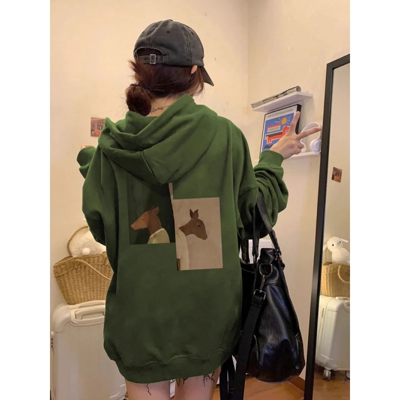 特大码300斤复古潮流个性百搭牛油果绿卫衣男女秋冬宽松休闲上衣