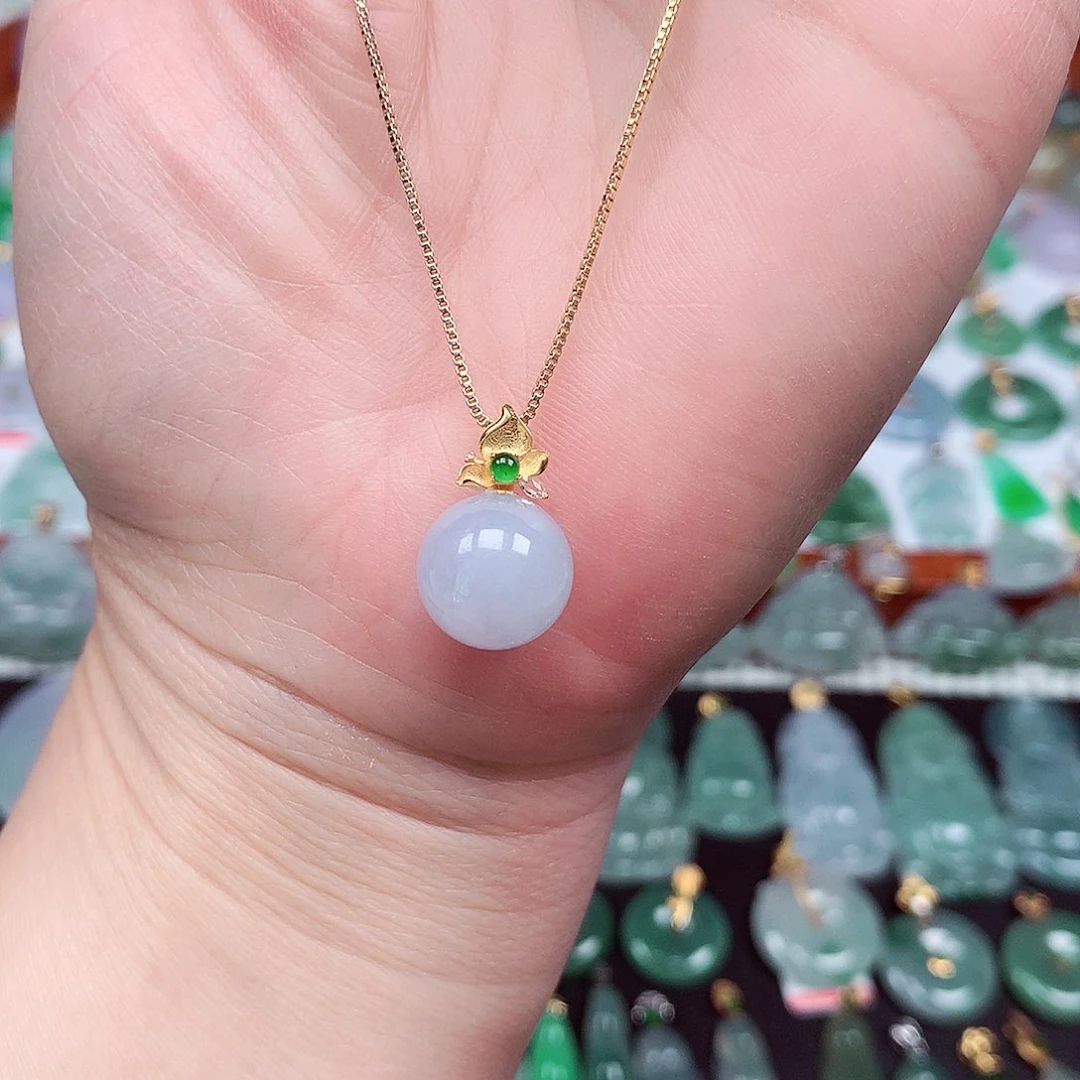 翡翠颈饰18K金镶嵌天然翡翠A货