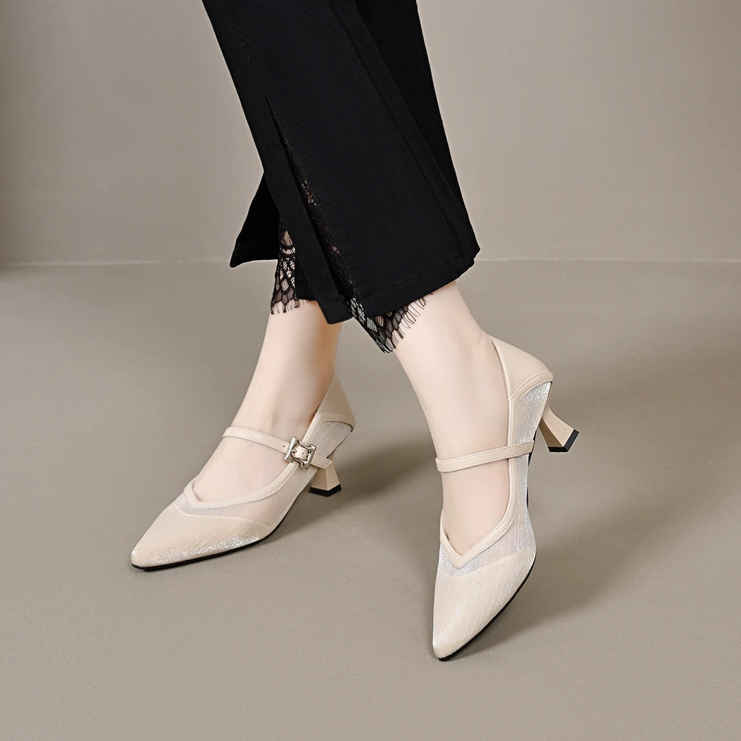 轻奢鞋子女款爆款2025新款凉鞋女夏外穿玛丽珍女鞋网纱鞋百搭鞋子