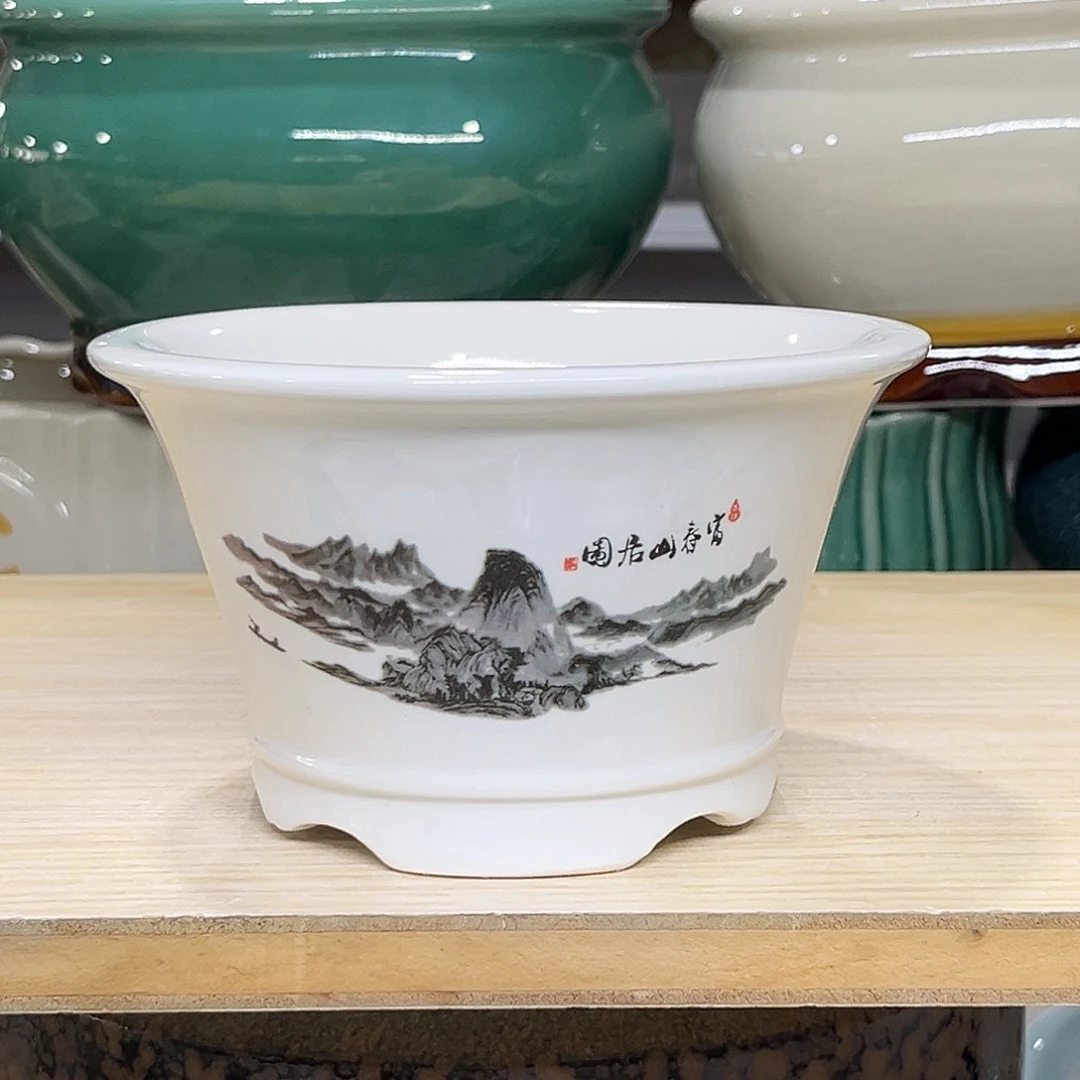 陶瓷绿植多肉微瑕贴花盆口径15*9