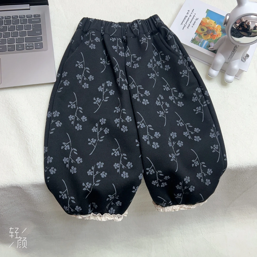 女宝宝碎花灯笼裤加绒加厚2025冬装新款女宝宝韩系宽松针织棉长裤