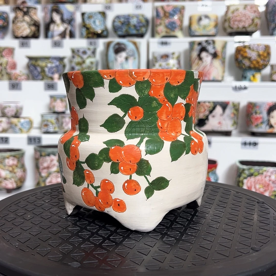 手绘陶瓷花盆口12高13.5