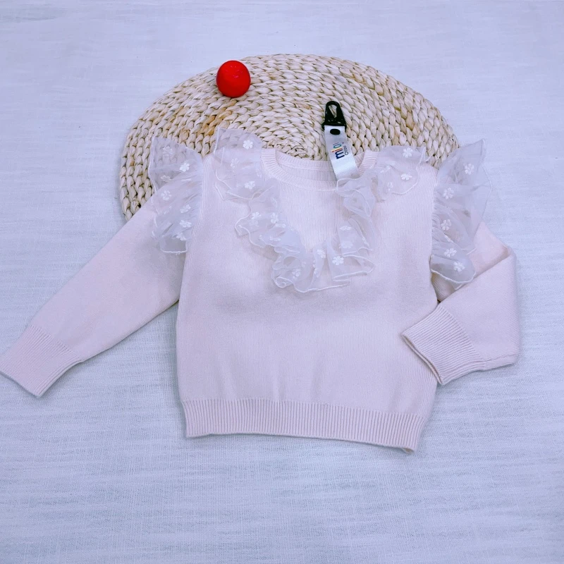 米乐熊女童秋款【刺绣蕾丝荷叶边边】毛衫2079