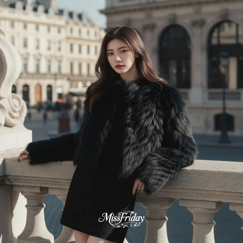 MissFriday｜北欧恋人进口狐狸毛人字纹车条皮草外套保暖秋冬百搭