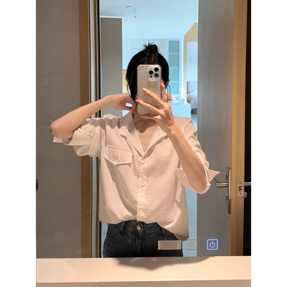 IFMR 2025夏季款休闲气质长袖时尚法式设计感百搭白色衬衫女F