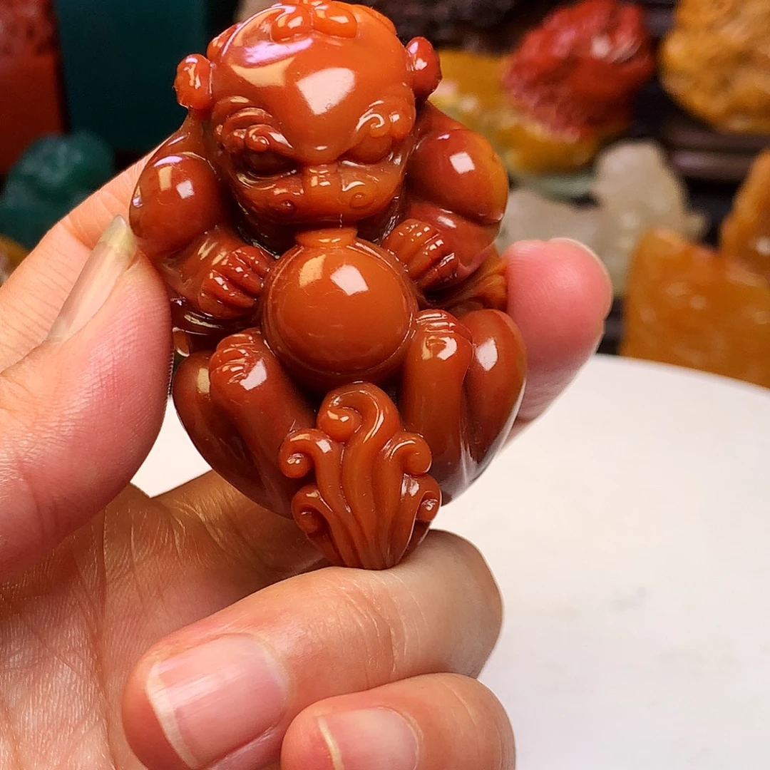 寿山石滚狮手把雅玩