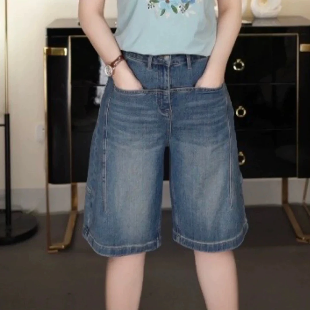短裤女夏季薄款2025年流行新款牛仔裤高腰直筒热裤五分裤宽松中裤