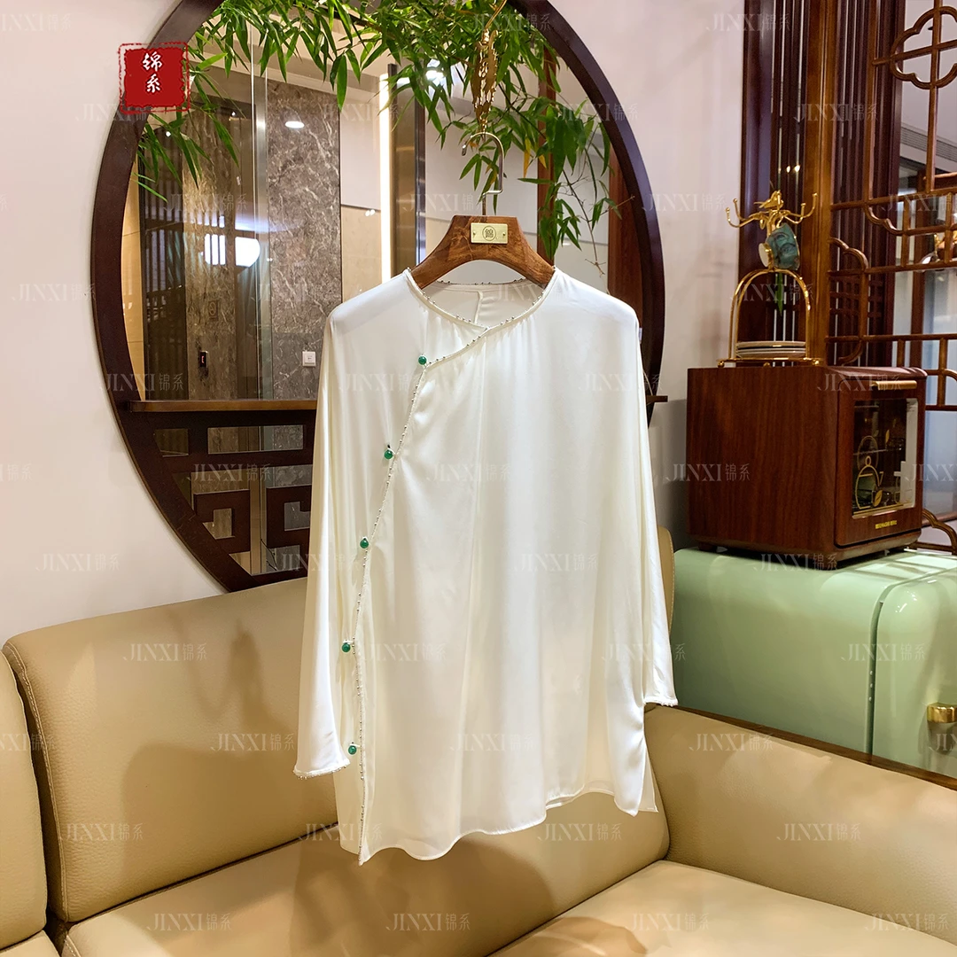 【新款~推荐】C-30502真丝弹力双乔新中式国风桑蚕丝圆领中式上衣