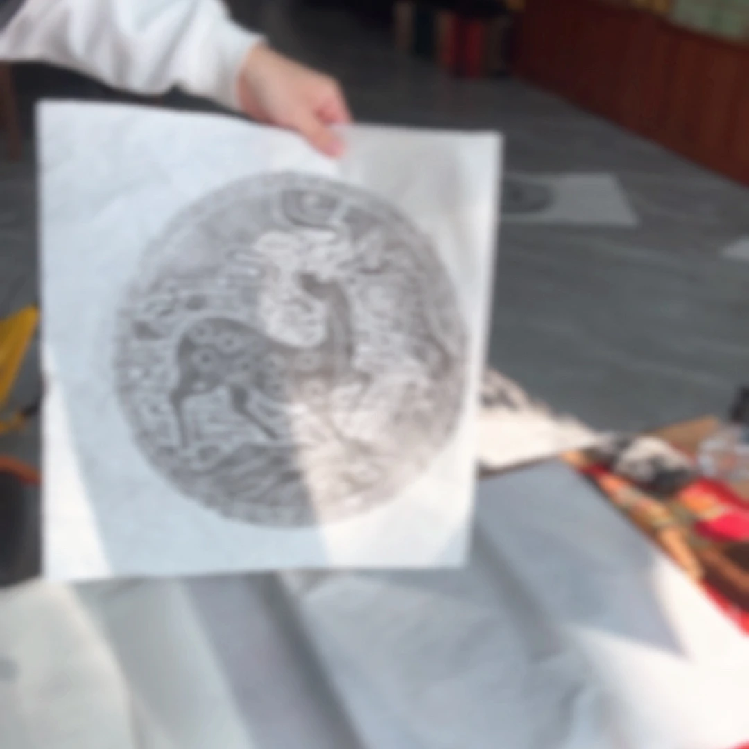 自制拓片鹿衔灵芝