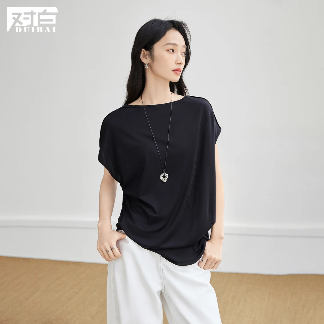 【女装优选WL】对白极简一字领短袖T恤女2025设计感通勤上衣FDT095