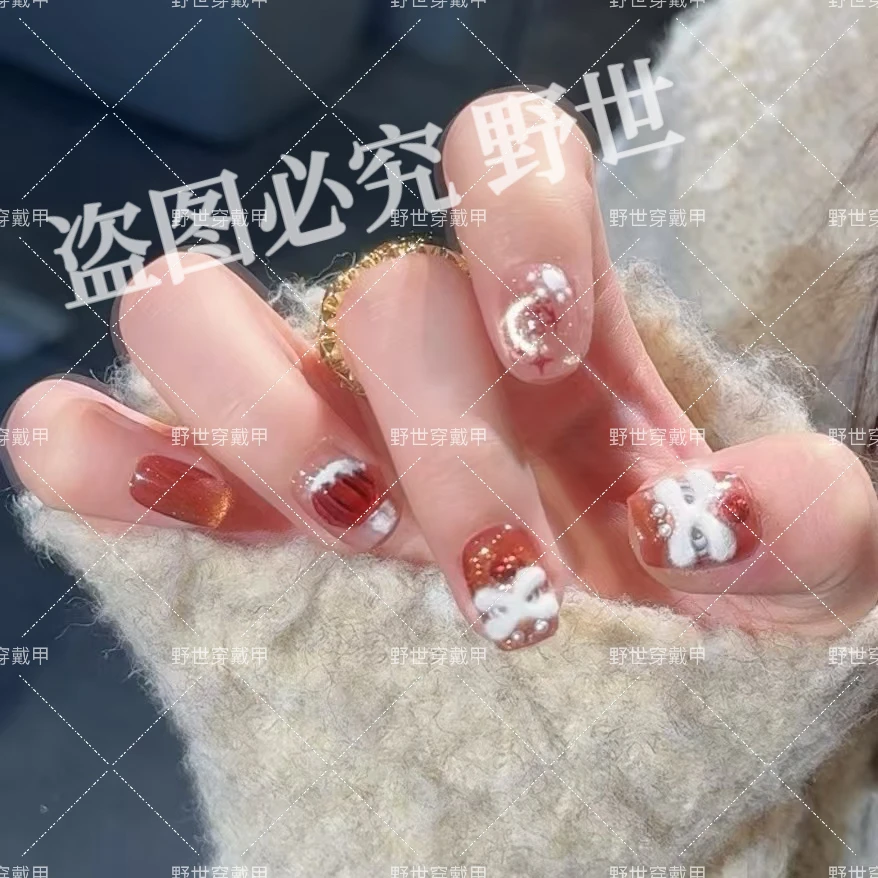 【醒狮纳财】野世穿戴甲 酒红灯笼立体醒狮重工新年款美甲