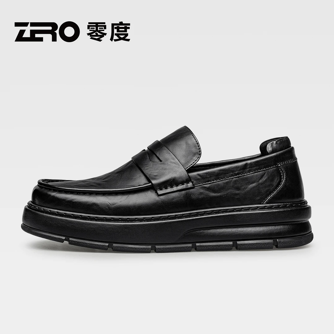 ZRO零度秋冬新款男士正装商务休闲皮鞋厚底增高一脚蹬乐福鞋男鞋
