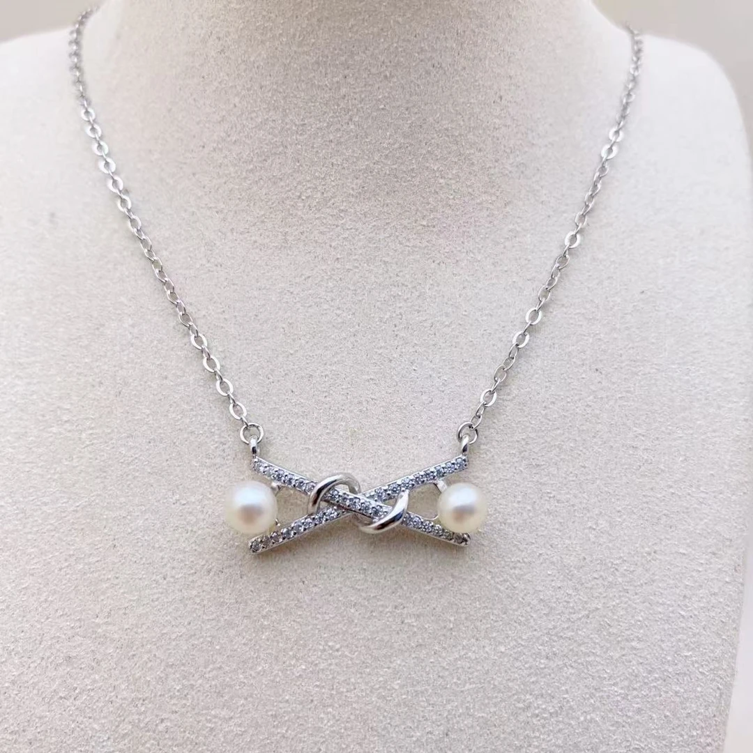 LH144【交叉珍珠项链】气质轻奢时尚百搭简约镶嵌满钻坠链