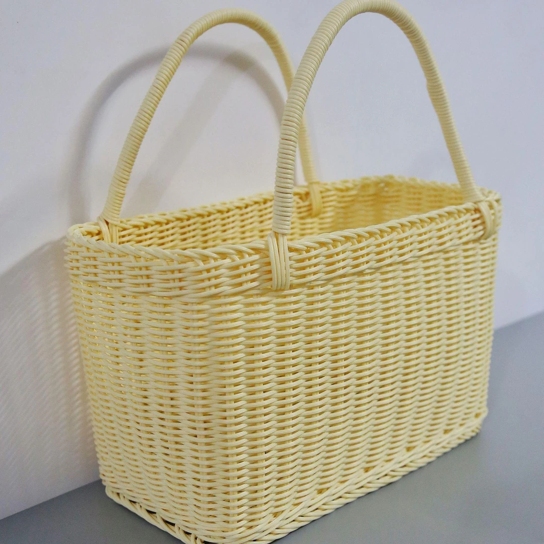 藤编手提收纳篮购物买菜收纳筐洗菜篮子水果采摘篮野餐收纳篮花篮