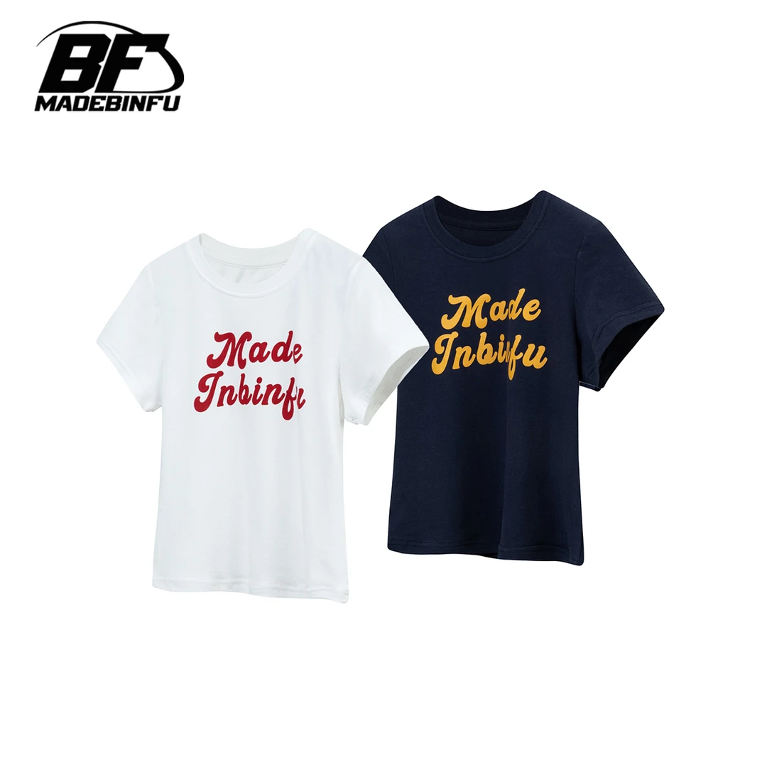 BINFU2025年春夏新款字母修身辣妹短袖T恤
