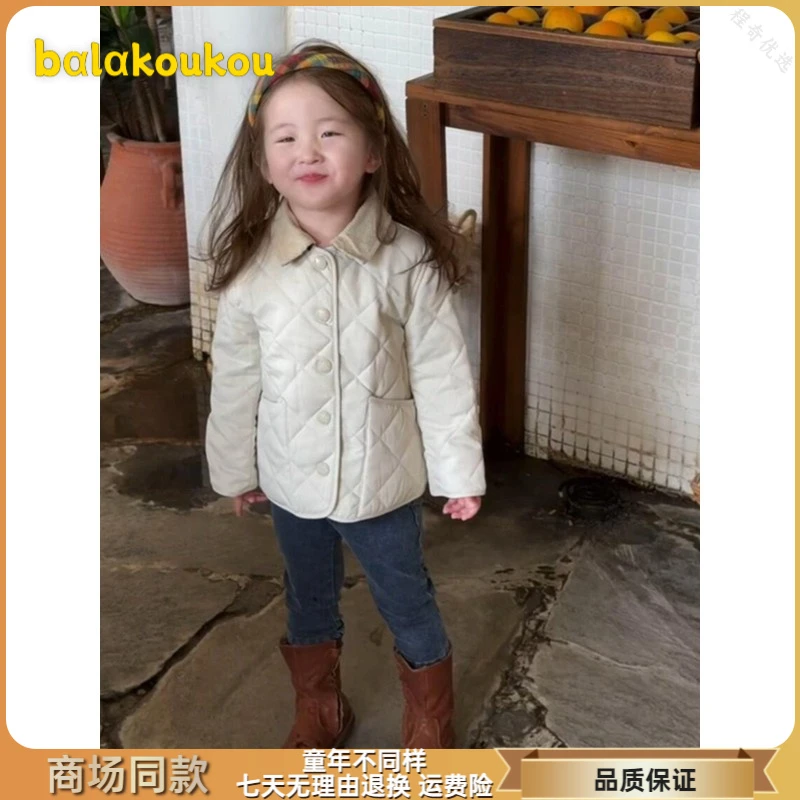 巴拉扣扣童装女童小香风棉服2025新款秋冬儿童夹棉外套宝宝时髦轻