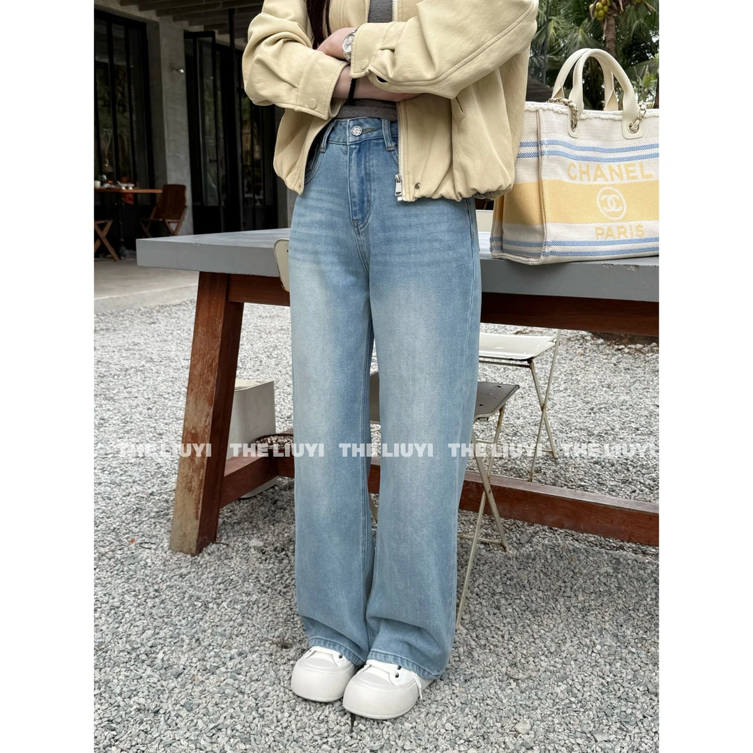 【LIUYI】窄腿牛仔~高腰窄版直筒牛仔长裤52126