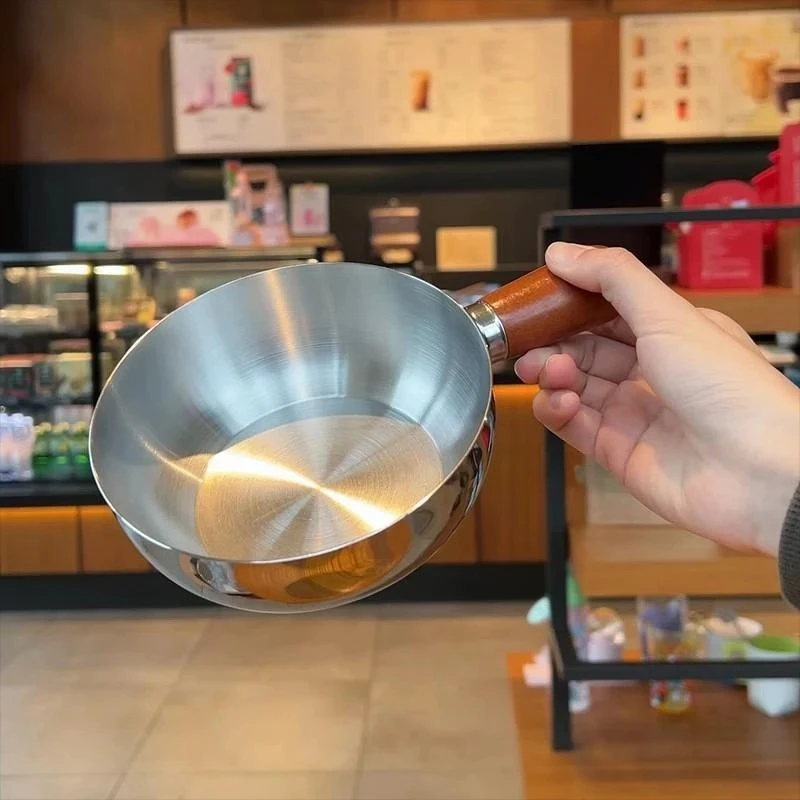 超值！仅需9·9【新款】不锈钢带手柄小碗胡桃木泡面小锅奶锅