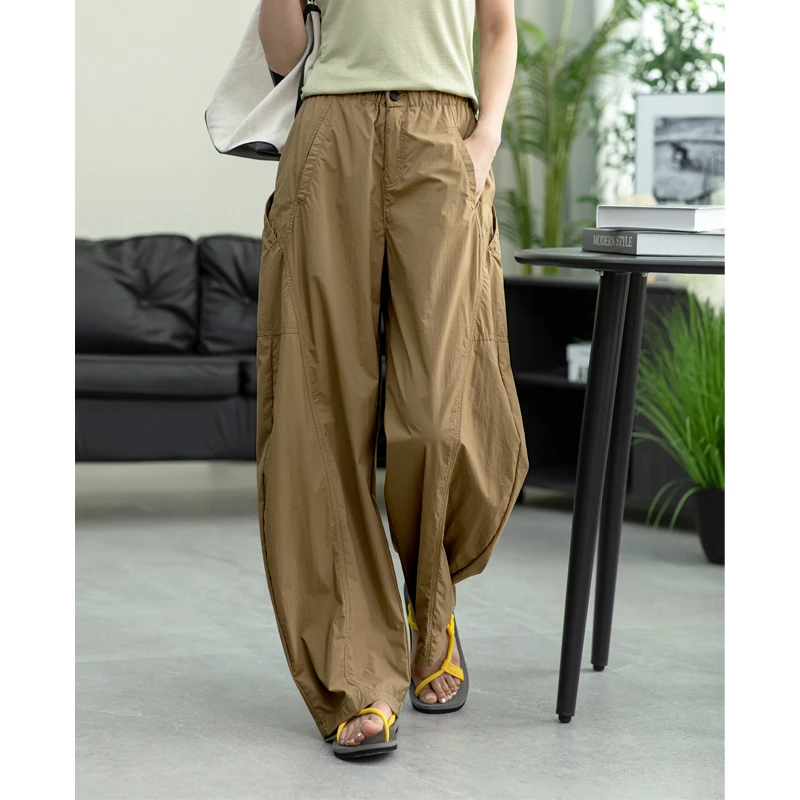 速干裤微皱工装裤子女夏季薄款轻薄防晒拼接休闲裤弯刀裤阔腿裤潮