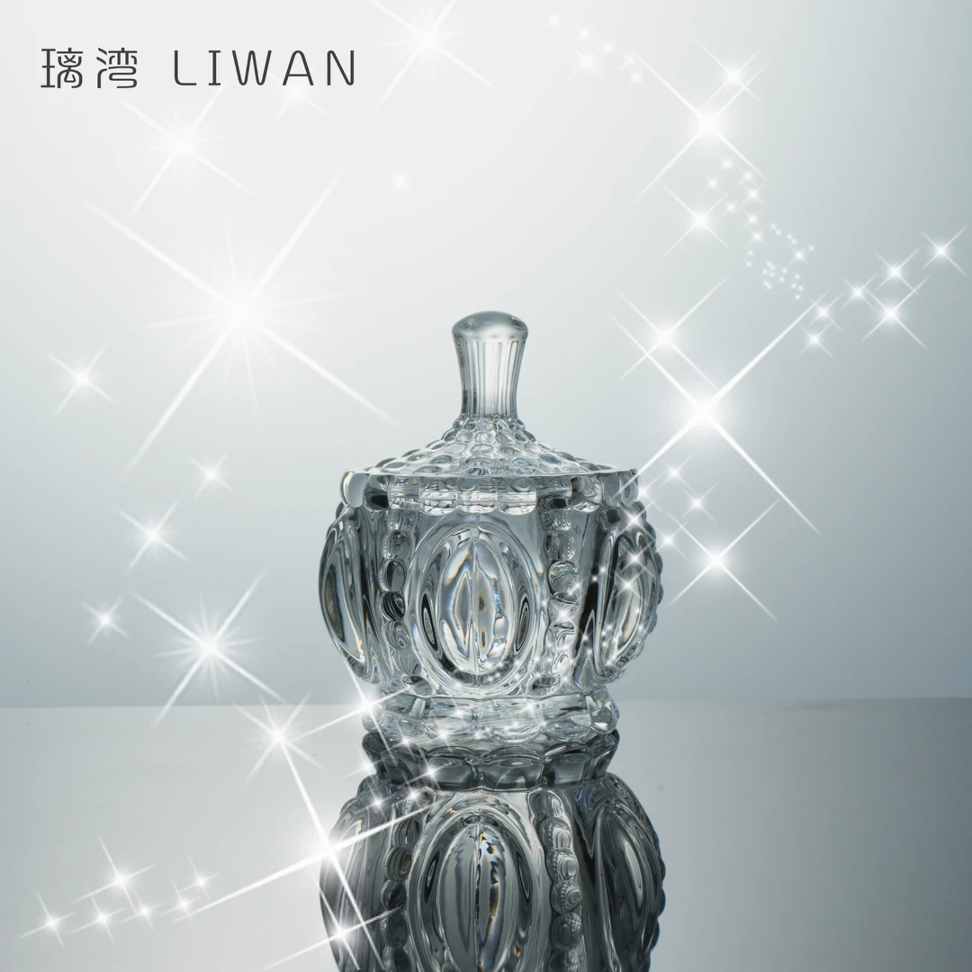 日式轻奢透明纯手工家用雕刻宝石纹收纳罐