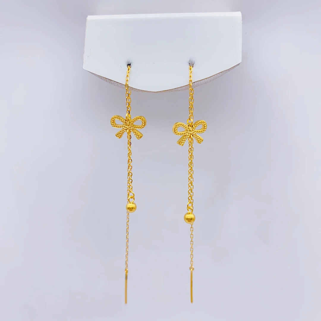 老庙黄金足金5G工艺蝴蝶结耳线时尚简约1.88克小清新