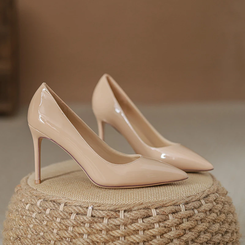 飞燕女鞋2025春夏新款真皮细跟高跟鞋生日礼物浅口气质一脚蹬单鞋