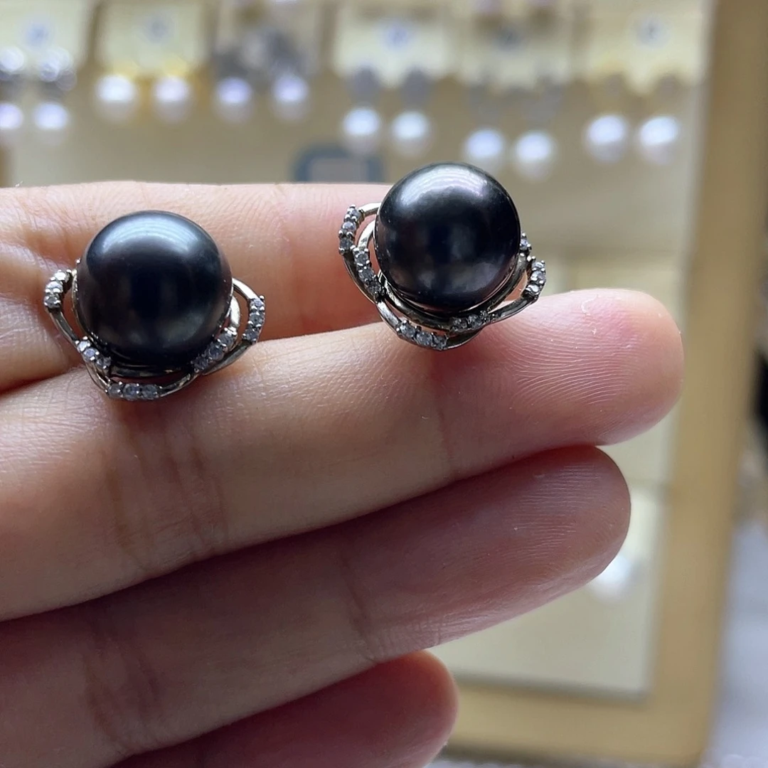 银S925镶嵌海水珍珠耳饰