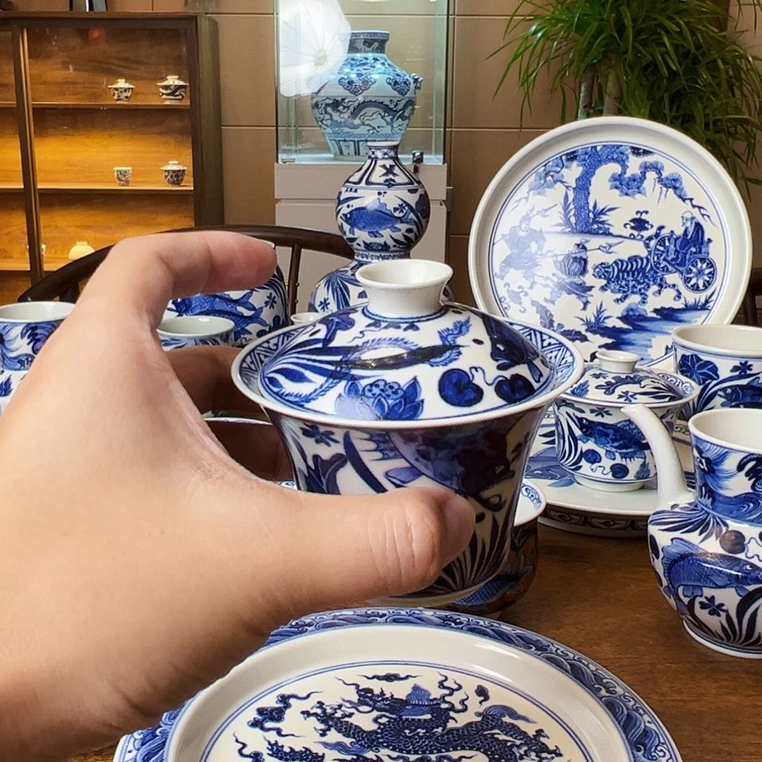 1***3瓷片青花鱼藻薄胎盖碗